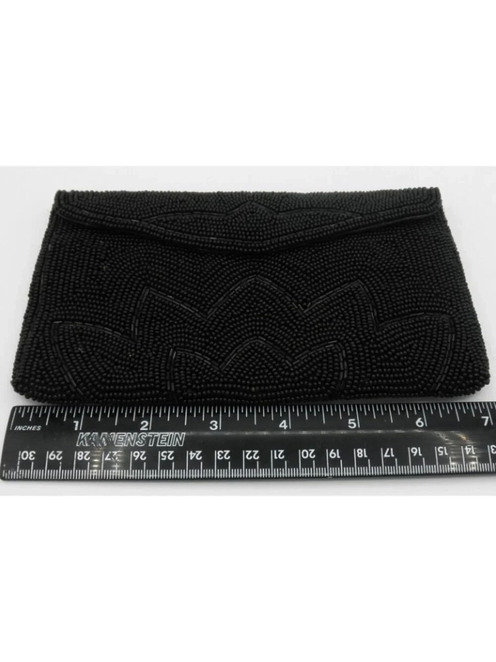 Vintage Hand-Beaded Black Clutch Purse Wallet Bag Made in Japan Evening Formal